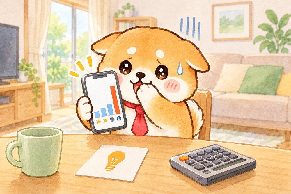 スマホで時間帯別の電気使用量を見て夜ふかしに気づくナビ助